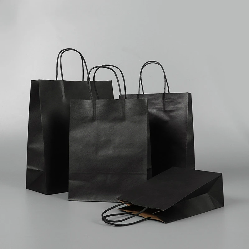 

10pcs/lot High Quality Kraft Paper Bag With Handles Elegant Black Packaging Bags For Wedding Birthday Party Jewelry Paper Bags