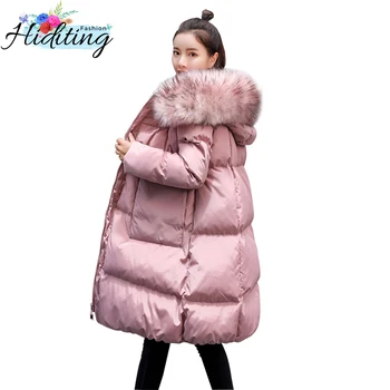 

Winter Women Cotton Parkas Medium Long Jackets 2018 Fashion Thickening Warm Coats Loose With Fur Collar Hooded Outerwear DT0398