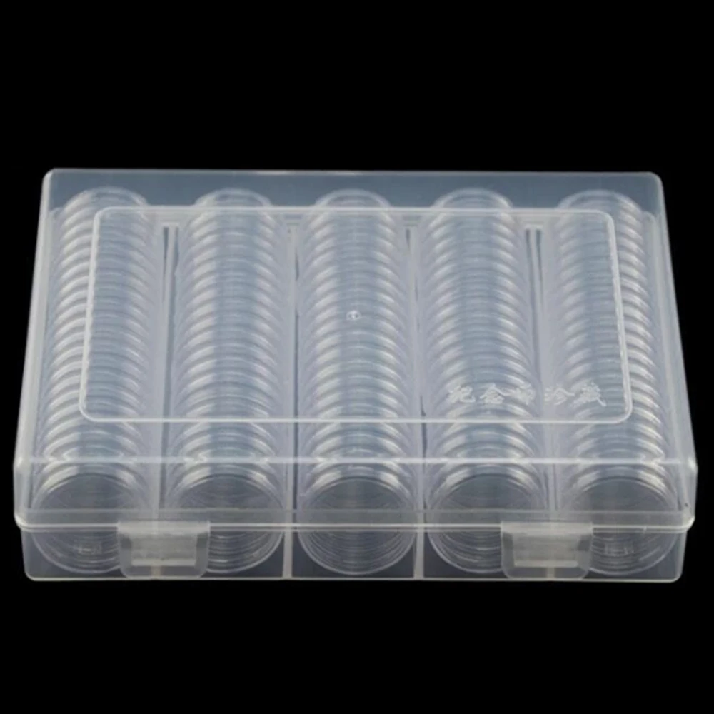 100pcs Transparent Plastic Round Coin Cases Capsules Container Clear Holder Storage Box Scratch Resistance 30mm