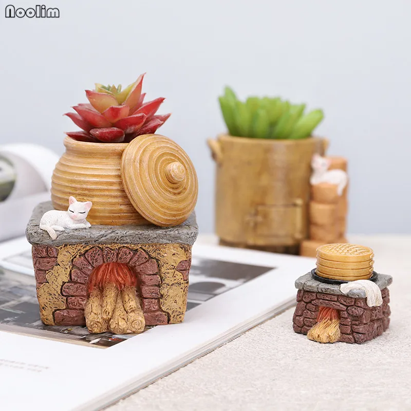 

NOOLIM Retro Cute Cat Resin Flower Pot Creative Balcony Living Room Office Desktop Decoration Succulent Plants Flower Pot