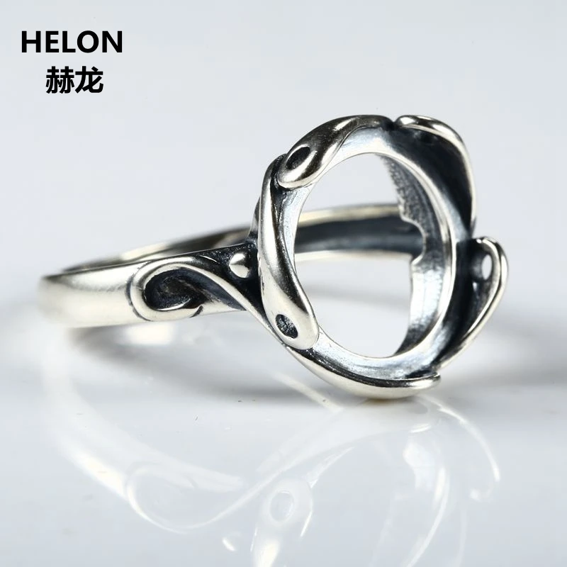 925 Sterling Silver font b Women b font Engagement Ring 12x12mm Round Cabochon Semi Mount Ring