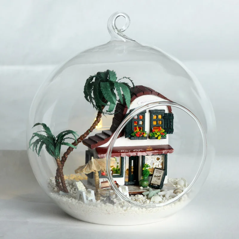 

DIY Glass Ball Doll House Model Building Kits Wooden Mini Handmade Miniature Dollhouse Toy Birthday Gift -Mini Cafe House