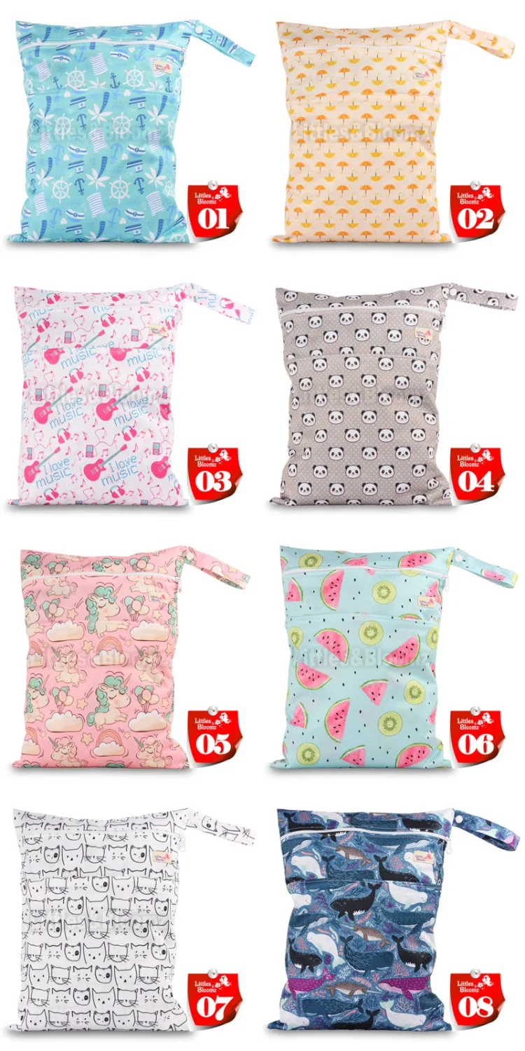 Моющаяся многоразовая сумка [Littles & Bloomz] для влажных подгузников с двумя карманами