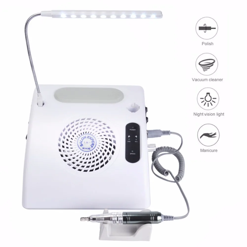 

Biutee Pro 3 in 1 Electric nail art drill Manicure Dust Collector Suction Machine Salon Nail Art Equipment Tool With Desk Lamp