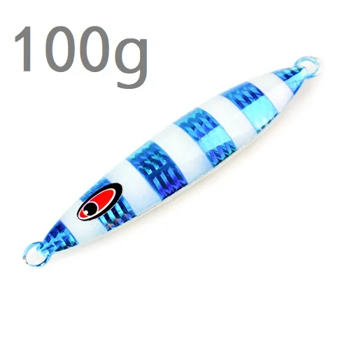 3D eyes 1 шт. 80 г-250 г Лазерная задняя светящаяся металлическая приманка-джиг, ложка, нож с блестками, искусственная жесткая приманка для морской рыбалки - Цвет: 100g-002