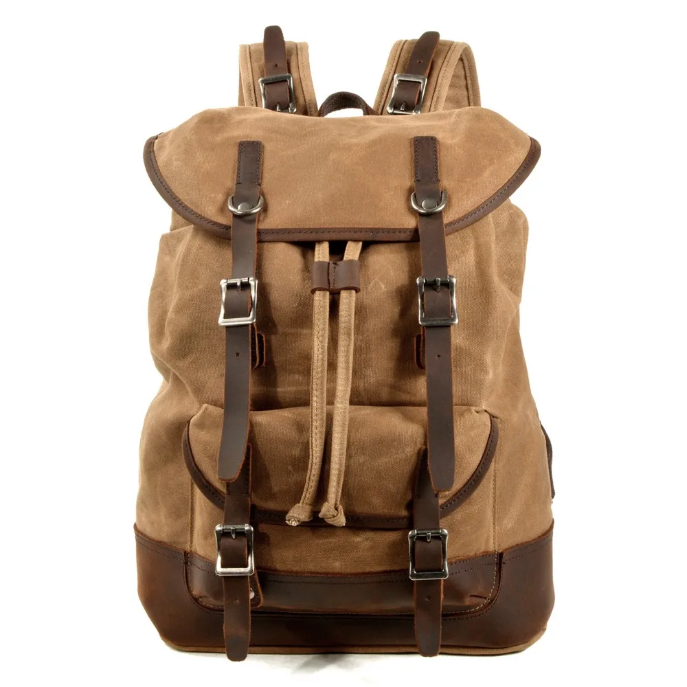 

YUPINXUAN Dropshipping High Quality Canvas Leather Backpacks Europe Vintage Traveling Daypacks Big Capacity Strings Rucksacks