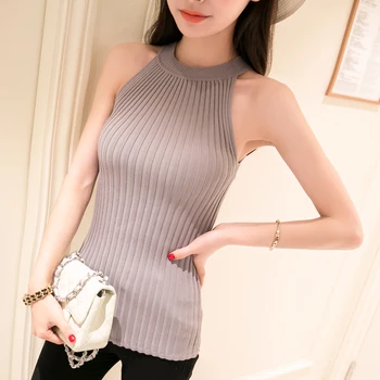 

Crop Top Women 2019 Halter Cropped Debardeur Femme Knitted Blouses Cotton Womens Off Shoulder Sexy Tops Woman Clothing Garter