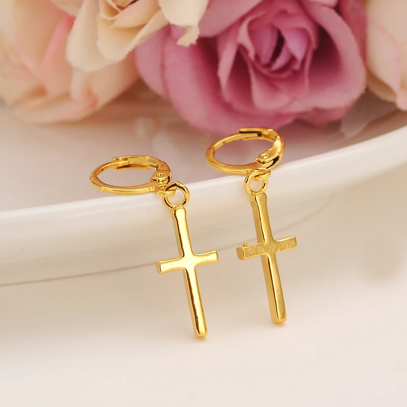 

high quality Fashion 24k Gold Filled Women's Drop Earring Dangle Earring Charms Jewelry Cross Earrings brincos Vintage girls