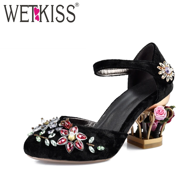 Женские шикарные туфли лодочки WETKISS свадебные на каблуке украшенные кристаллами
