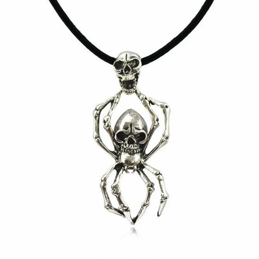 Мода готический стиль скелет, паук кожаная веревка колье из нержавеющей стали кулон Пираты кулон для мужчин и женщин Подарки