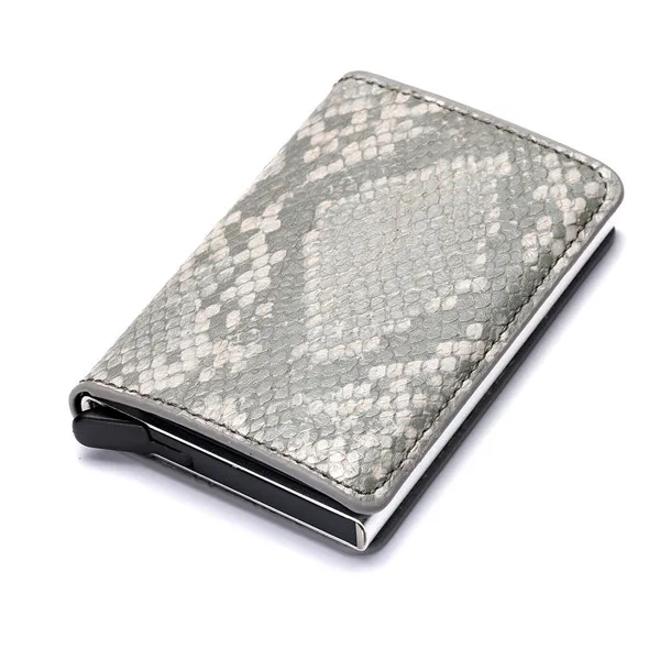 BYCOBECY, Мужской винтажный кредитный держатель для карт, блокировка Rfid, кожаный бумажник, защита от кражи, информация, алюминиевый металлический кошелек - Цвет: Gray X-12C