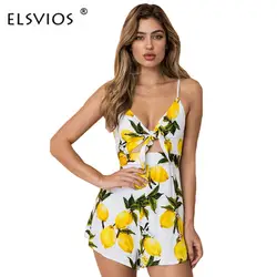 ELSVIOS 2018 женский летний сексуальный комбинезон с открытой спиной с вырезами и бантом в полоску с лимонами, пляжный комбинезон, женский