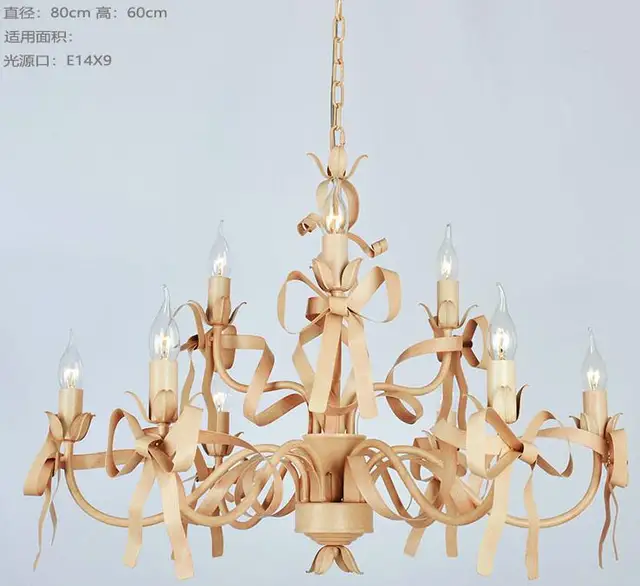 wedding Artistic Bow Lamp for Princess Room Pink Iron Chandelier Lamp