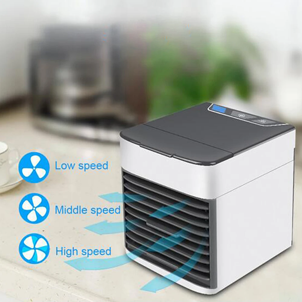 

2019 New Mini Portable Air Conditioner Desktop Mute Arctic USB Air Cooler Humidifier LED Lights Cooling Fan Evaporative Cooler3
