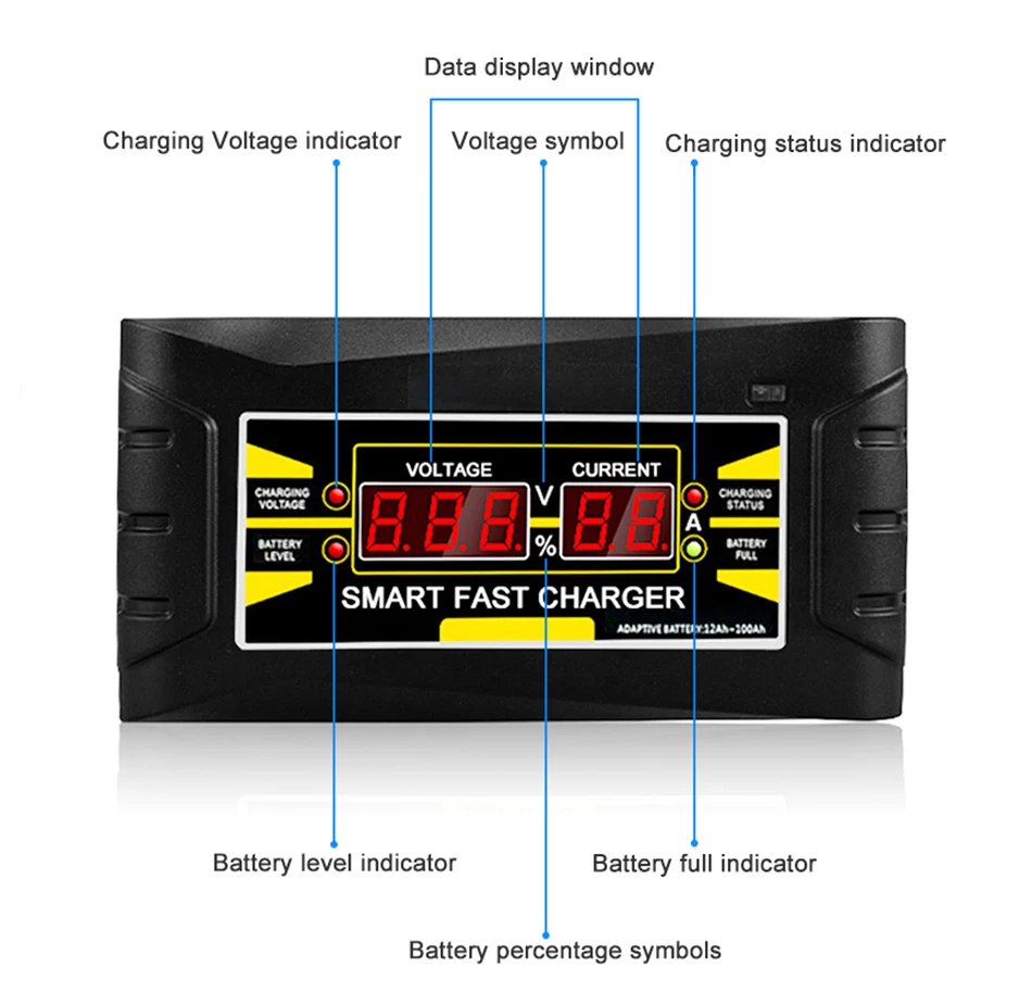 Умное быстрое автомобильное зарядное устройство для мотоцикла 12В 6А полностью автоматическое ЖК-дисплей напряжение тока 12 вольт 6 Ампер свинцово-кислотный заряд питания