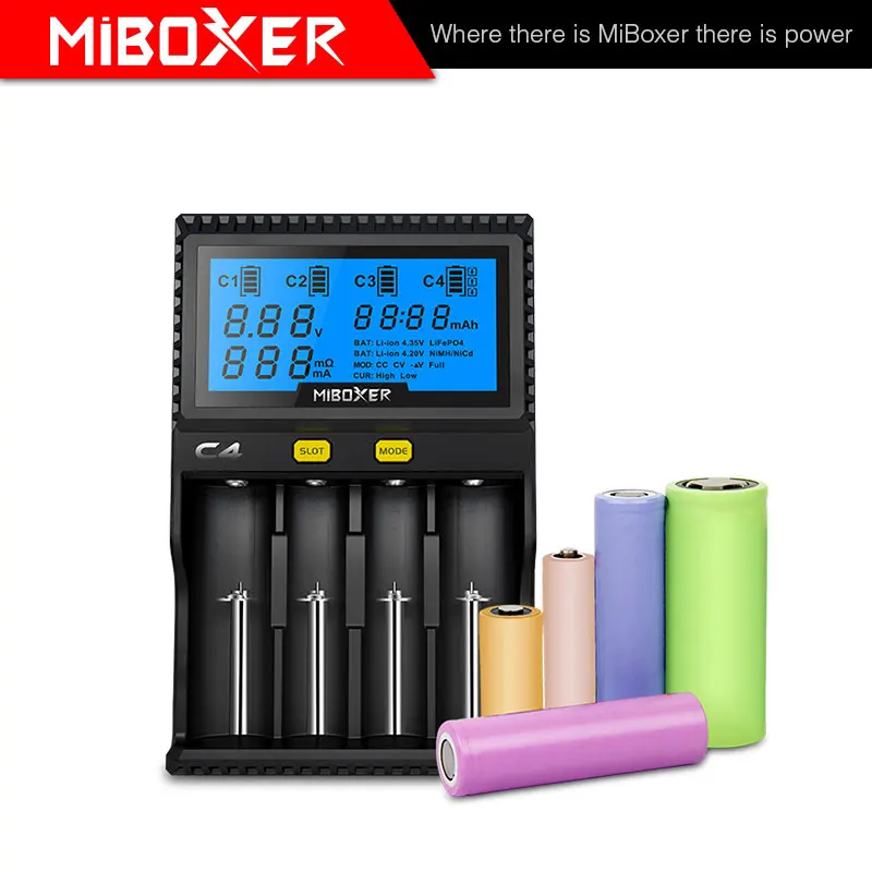 

C4 Miboxer Battery Charger Smart 4 LCD Slots for 10340 10440 AA AAA 14500 18650 26650 Battery Charger Universal Charger
