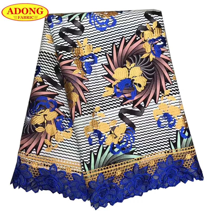 

Most Popular 2019 African Print Wax Lace Fabric 100% Cotton 6 Yards/Piece Embroidered Lace Fabric cotton Wax Lace For Party