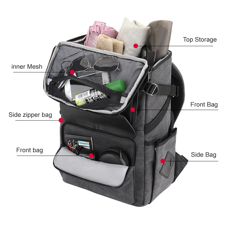 Eirmai Grey Canvas Large Capacity Camera Video
