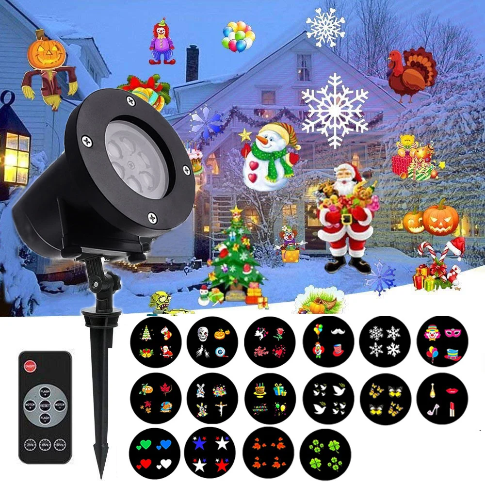 Koop Thrisdar 16 Patroon Sneeuwvlokken Kerst Laser Projector Tuin Landschap Gazon Projector Spotlight Outdoor DJ Disco Stage Light