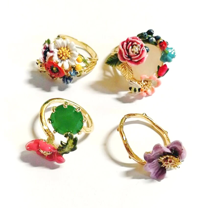 

CSxjd Enamel glaze exquisite Pink flower Creative Ring Rabbit Ring Three piece