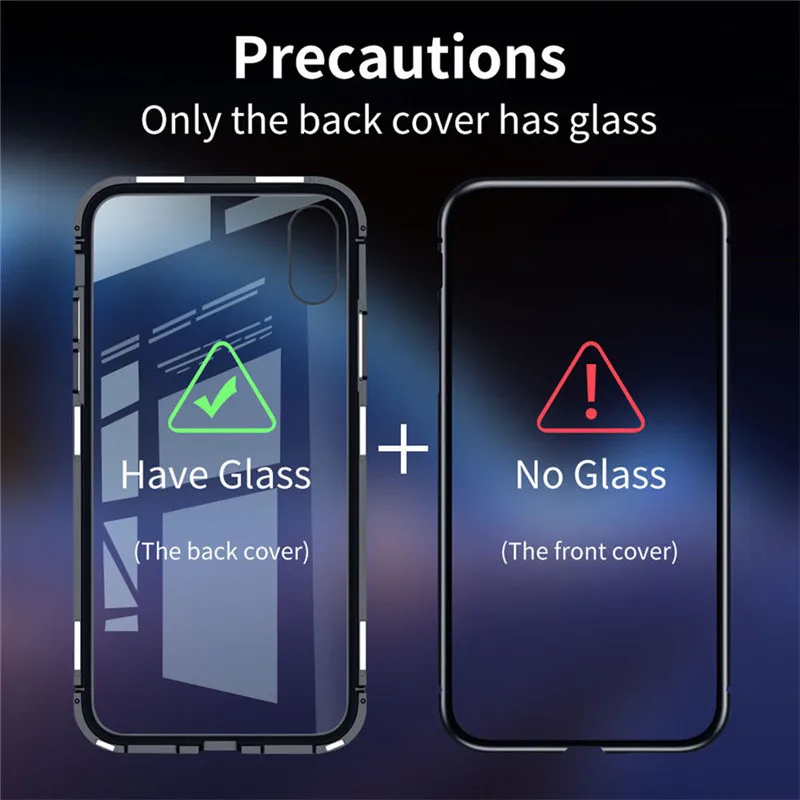 Metal Magnetic Case for iPhone X 7 8 XS MAX XR 6 Metal Bumper+ Back Tempered Glass Cover for Samsung S10 Plus S9 S8 Note 9 8