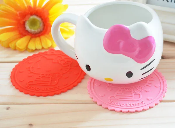 Kawaii Kitty Cat круглый коврик под чашку Coaster. Столовая посуда резиновые изоляционные