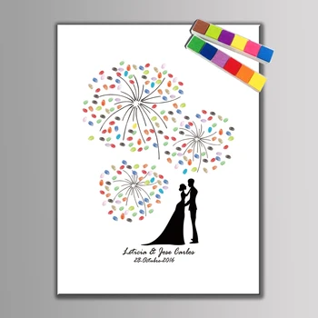 

1 set Creative Wedding Decoration Personalized Wedding Guest Book Beautiful Fireworks Sweet Lovers Wedding Fingerprint Painting