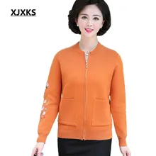 XJXKS, Осеннее Новое Женское пальто, модное, круглый вырез, вышивка, высокое качество, кашемир, свободный, большой размер, Женская куртка на молнии