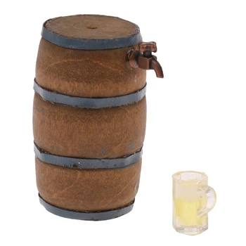 

1/12 Scale Dollhouse Vintage Beer Barrel Beer Keg Wine Glass Doll house Pretend Play Accessories