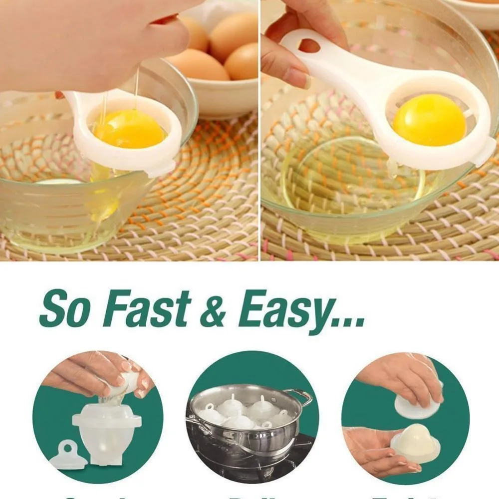 1 комплект/7 шт. жесткая варочная яичная плита 6 Eggies без раковин с бонусом яйцо белый сепаратор контейнер для варки яиц кухонная плита инструменты