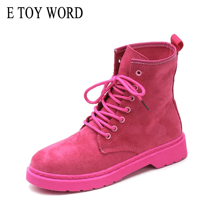 

E TOY WORD New Women Autumn Shoes Martin boots British wind flat Booties motorcycle boots Lace Up students casual Women Boots
