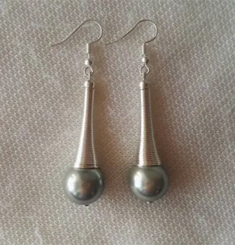 

Unique Pearls jewellery Store,14mm Round Gray Shell Pearl Silver Earrings