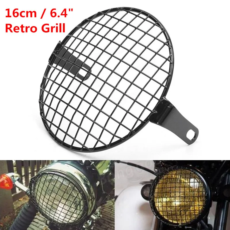 Universal 16cm 6 4 Retro Grill Motorcycle Headlight Cover font b Lamp b font Hoods Bike