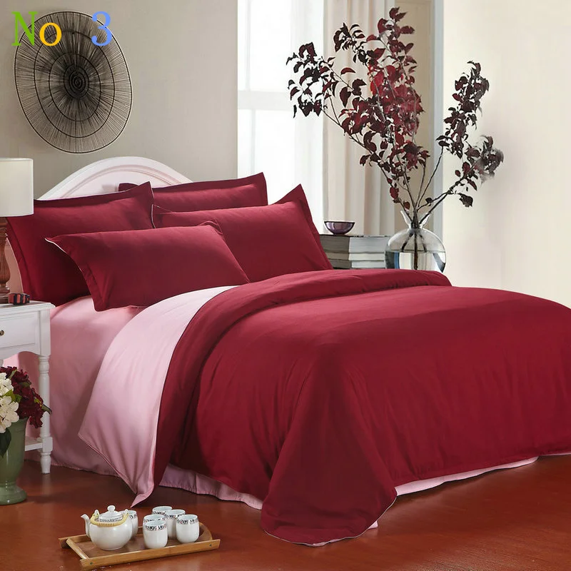 Win red polyester cotton bedding set solid color,4 pcs, duvet cover bed