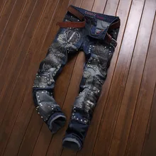 Luxury Rivet Designer Man Embroidery Jeans Fashion Cutout Trousers