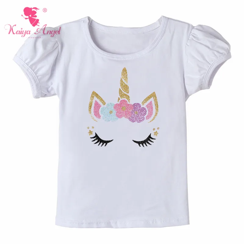 Kaiya Angel 2018 повседневная детская белая хлопковая одежда с единорогом Топы коротким