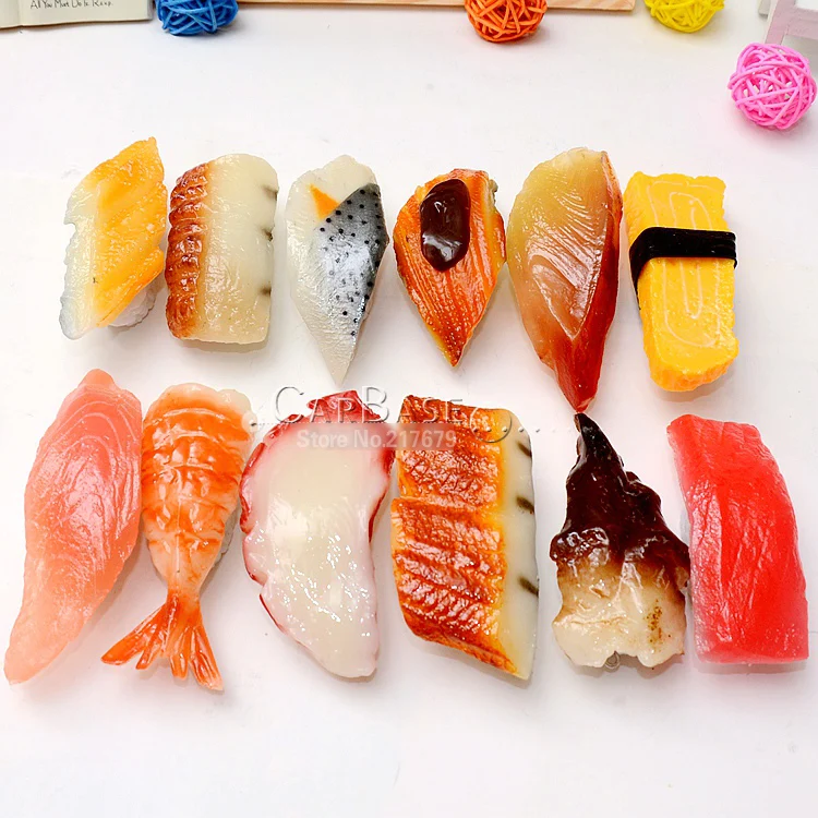 

30pcs Japanese sushi refrigerator magnets 7-8cm High goog simulation gift mix color wholesale