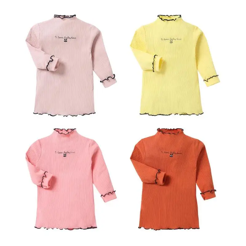

Cute Autumn Long Sleeve Cotton Girls Solid Color T-shirt Bottoming Tops