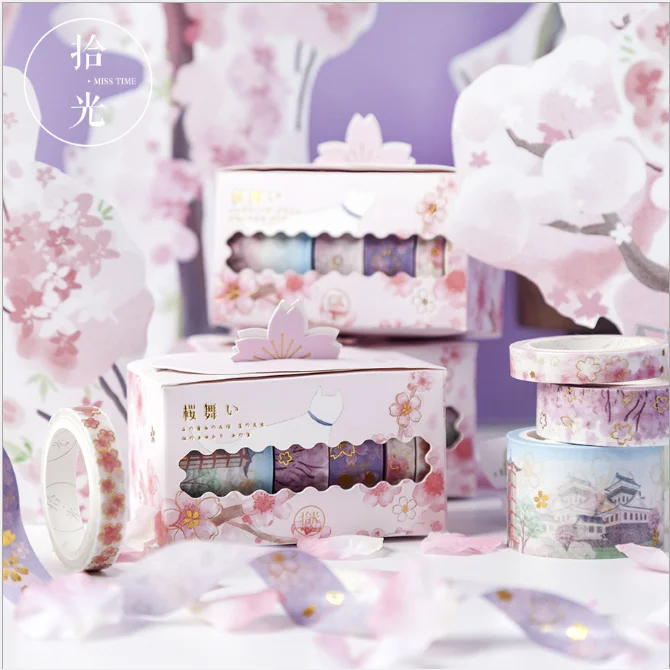 

1 set/lot DIY Japanese Paper Decorative Adhesive Tape Backlight Sakura Series Washi Tape/Masking Tape Stickers