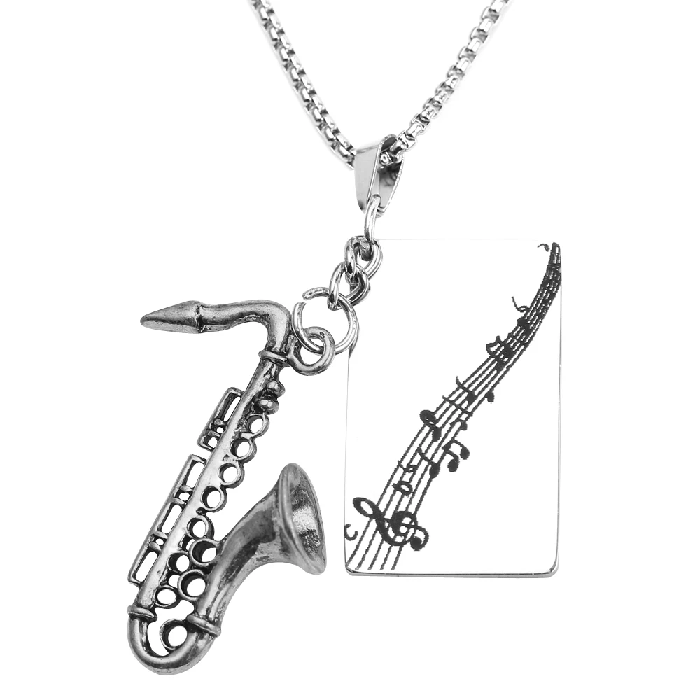 

Personalized Custom Necklace Musical Instrument Saxophone Engraved Pendant Jewelry Metal Piece Necklaces for Men Women