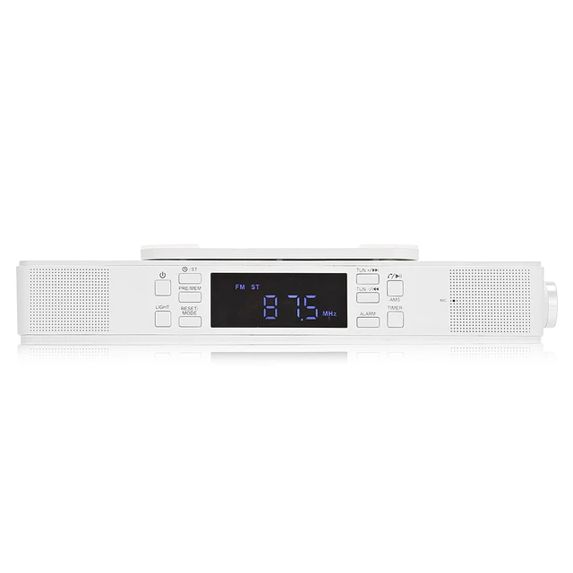 Bts 23 Under Cabinet Bluetooth Kitchen Stereo Speaker With Led Bts 23 Under Cabinet Bluetooth Kitchen Stereo Speaker With Led Lights Mic Cooking Timer Digital Radio Dual Alarm Hands Free Call