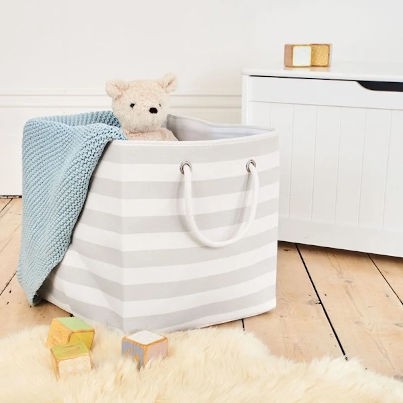 

DUNXDECO Home Office Storage Laundry Basket Toy Cloth Organizador Cotton Hand Bag Modern Fresh Stripe Container Room Decoration