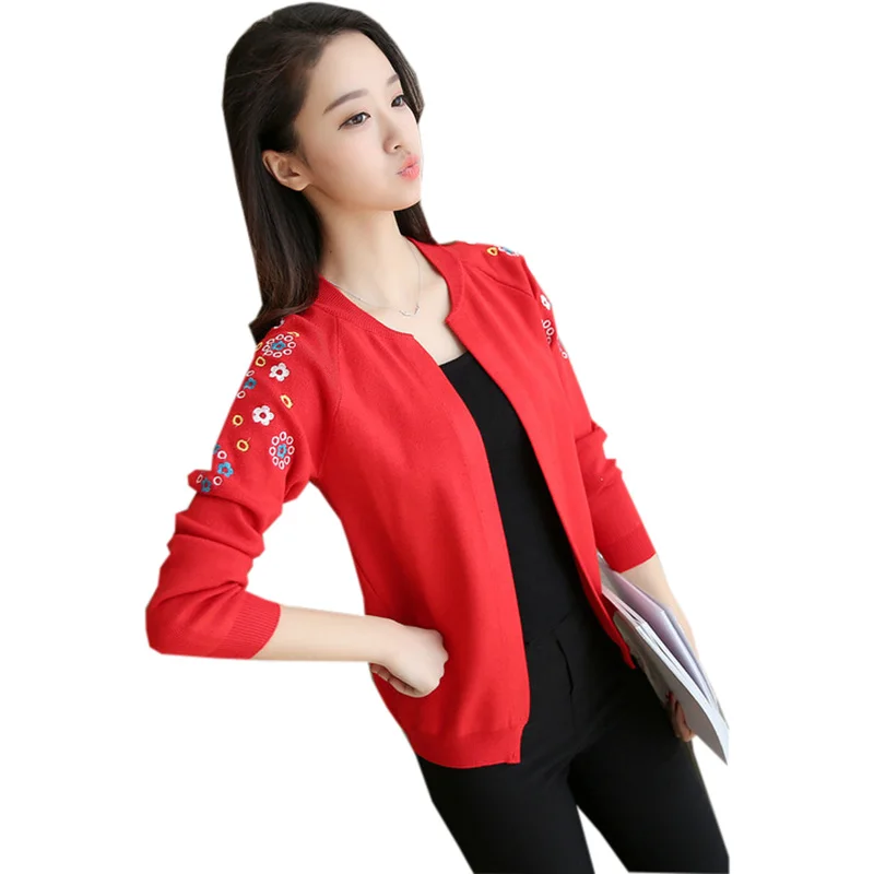 New Women Sweater Autumn Winter 2018 Fashion Elegant Embroidery Slim Girl Knitted Cardigans Tops Female RE0859 |