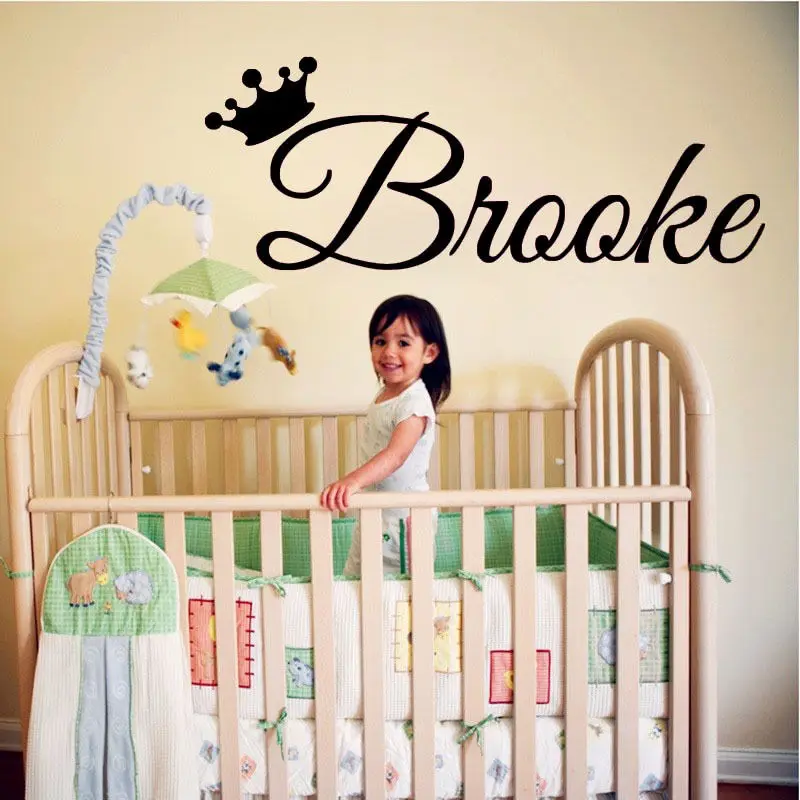 

Princess Girls Personalised Name Vinyl Wall Sticker Bedroom Decal For Babygirl Crown Name Custom Baby Bedroom Wall Decal M-134