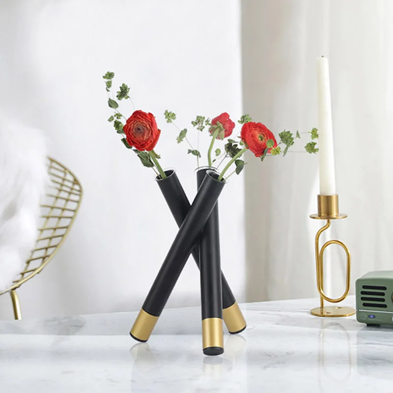 

Nordic style Geometric Iron Glass Flower Vase High-grade Tabletop Flowerpot Home Wedding Decoration For Hydroponics Plant