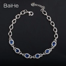 BAIHE Твердые 14 K White Gold 2ct сертифицированных овал из натуральной сапфир Свадебные Для женщин классический Fine Jewelry уникальный браслет