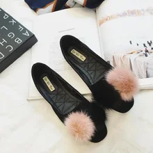 New Women Flats Shoes 2016 Women New Fashion Rabbit Fur flat heel Round Toe Flats Shoes