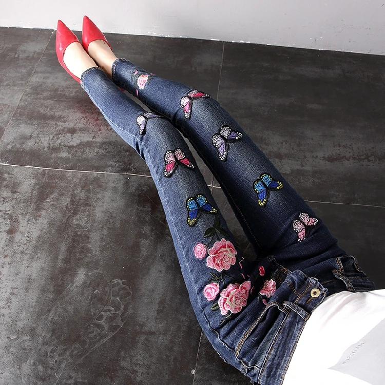 2019 new fashion spring and autumn womens butterfly embroidery slim 2019 new fashion spring and autumn womens butterfly embroidery slim
