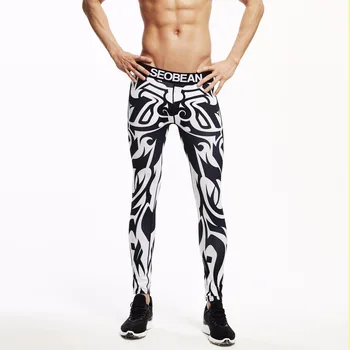 

SEOBEAN Mens sexy Geometrical pattern Long johns Low Rise Thermal Underpants Spandex legging Push Up Workout Fitness compression