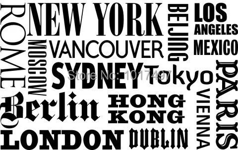 Нью-Йорк Лондон ПАРИЖ Цитата стикер World City имена виниловые наклейки на стены Искусство DIY домашнего офиса украшения